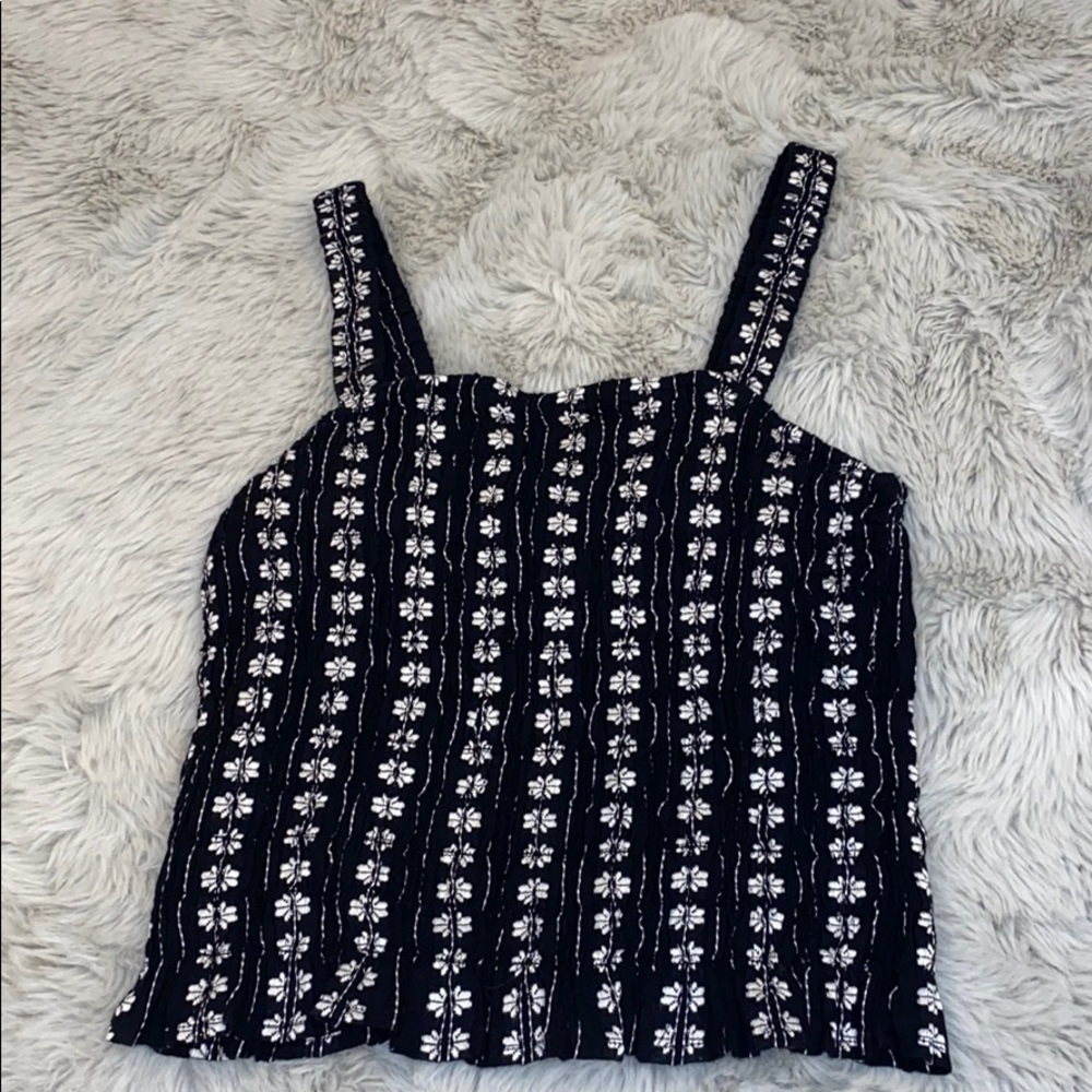 Black Crop Top w/ White Flower Pattern